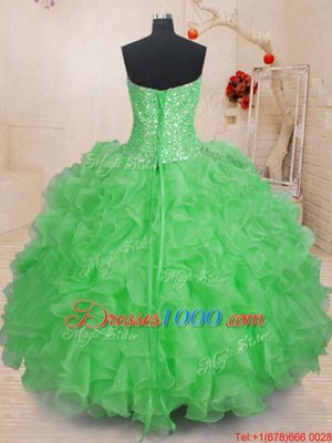 Super Sweetheart Sleeveless Organza Sweet 16 Dresses Beading and Ruffles Lace Up