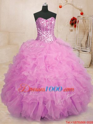 Beauteous Ball Gowns Sweet 16 Dresses Lilac Sweetheart Organza Sleeveless Floor Length Lace Up