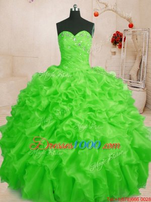 Sleeveless Lace Up Floor Length Beading and Ruffles Sweet 16 Quinceanera Dress