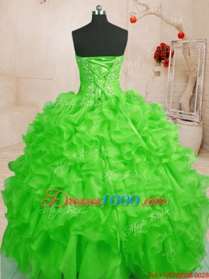 Sleeveless Lace Up Floor Length Beading and Ruffles Sweet 16 Quinceanera Dress