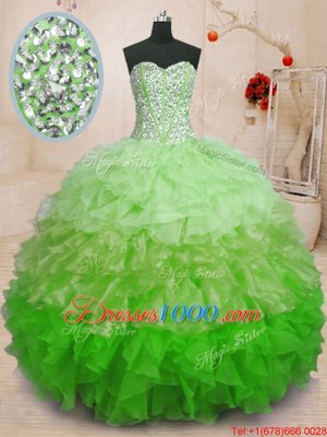 Organza Sweetheart Sleeveless Lace Up Beading and Ruffles Quinceanera Dresses in Multi-color