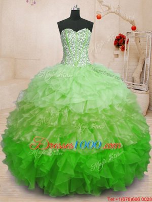 Organza Sweetheart Sleeveless Lace Up Beading and Ruffles Quinceanera Dresses in Multi-color