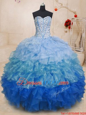 Best Organza Sleeveless Floor Length Ball Gown Prom Dress and Beading and Ruffles