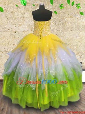 Gorgeous Multi-color Sleeveless Floor Length Beading and Ruffles and Sequins Lace Up Ball Gown Prom Dress