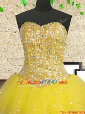 Gorgeous Multi-color Sleeveless Floor Length Beading and Ruffles and Sequins Lace Up Ball Gown Prom Dress