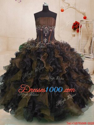 Graceful Multi-color Strapless Lace Up Beading and Ruffles Sweet 16 Dress Sleeveless
