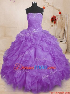 Ball Gowns 15 Quinceanera Dress Lavender Strapless Organza Sleeveless Floor Length Lace Up