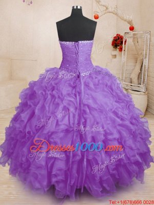 Ball Gowns 15 Quinceanera Dress Lavender Strapless Organza Sleeveless Floor Length Lace Up