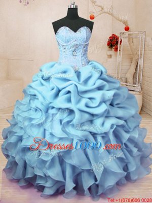 Most Popular Sleeveless Lace Up Floor Length Beading and Ruffles and Pick Ups Sweet 16 Quinceanera Dress