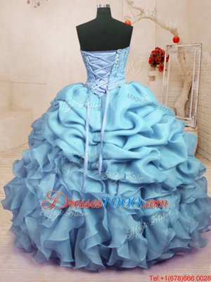 Most Popular Sleeveless Lace Up Floor Length Beading and Ruffles and Pick Ups Sweet 16 Quinceanera Dress