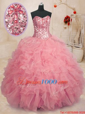 High Class Organza Sleeveless Floor Length 15 Quinceanera Dress and Beading and Ruffles