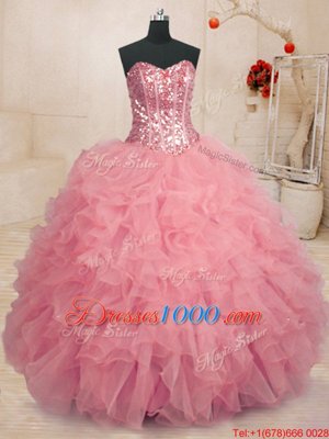 High Class Organza Sleeveless Floor Length 15 Quinceanera Dress and Beading and Ruffles