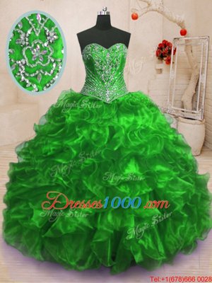 Dynamic Organza Sleeveless Floor Length Quince Ball Gowns and Beading and Ruffles