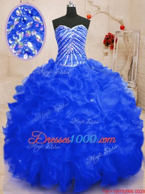 Sweet Sequins Floor Length Ball Gowns Sleeveless Royal Blue Ball Gown Prom Dress Lace Up
