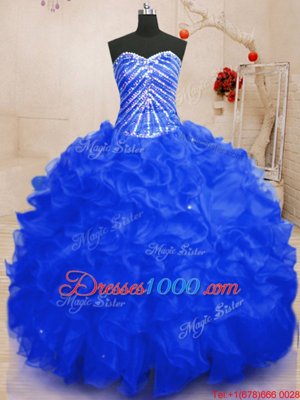 Sweet Sequins Floor Length Ball Gowns Sleeveless Royal Blue Ball Gown Prom Dress Lace Up