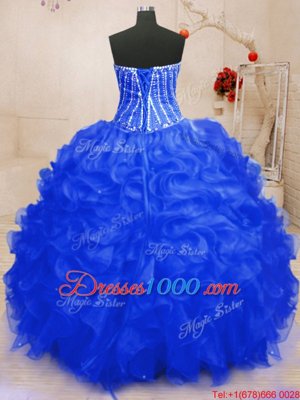 Sweet Sequins Floor Length Ball Gowns Sleeveless Royal Blue Ball Gown Prom Dress Lace Up