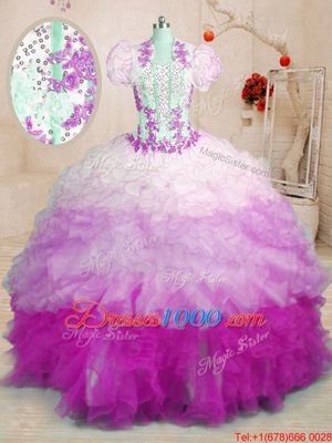 Gorgeous Brush Train Ball Gowns Quinceanera Dress Multi-color Sweetheart Organza Sleeveless With Train Lace Up