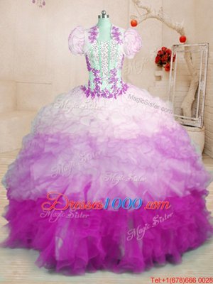 Gorgeous Brush Train Ball Gowns Quinceanera Dress Multi-color Sweetheart Organza Sleeveless With Train Lace Up