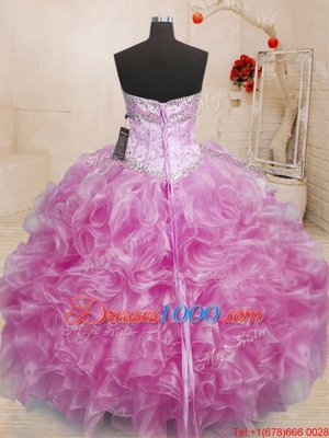 Sleeveless Floor Length Beading and Ruffles Lace Up Sweet 16 Dresses with Lilac