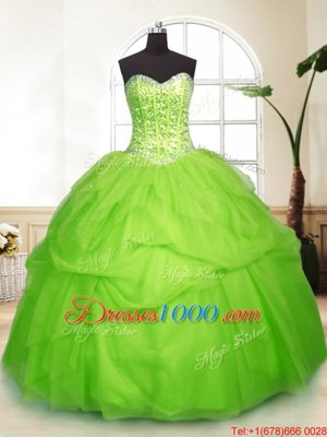 Most Popular Tulle Lace Up Quinceanera Dress Sleeveless Floor Length Sequins and Pick Ups