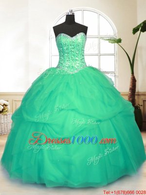 Green Sleeveless Sequins and Pick Ups Floor Length Quinceanera Gown