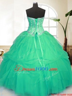 Green Sleeveless Sequins and Pick Ups Floor Length Quinceanera Gown