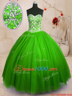 Nice Ball Gowns Beading Quince Ball Gowns Lace Up Tulle Sleeveless Floor Length