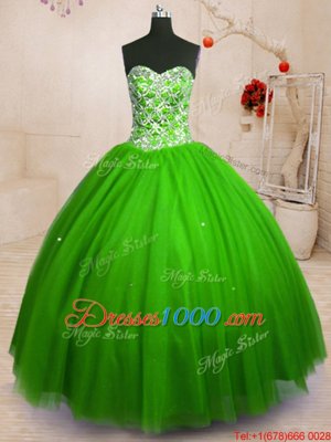 Nice Ball Gowns Beading Quince Ball Gowns Lace Up Tulle Sleeveless Floor Length