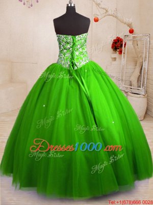 Nice Ball Gowns Beading Quince Ball Gowns Lace Up Tulle Sleeveless Floor Length