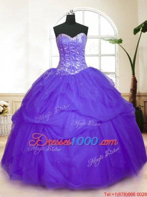 Dazzling Sequins Pick Ups Floor Length Ball Gowns Sleeveless Purple Quinceanera Gown Lace Up