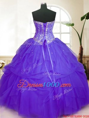 Dazzling Sequins Pick Ups Floor Length Ball Gowns Sleeveless Purple Quinceanera Gown Lace Up