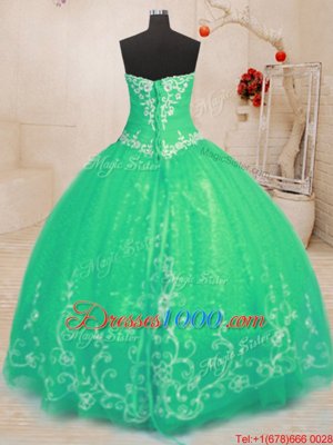 Beading and Embroidery Quinceanera Dresses Turquoise Lace Up Sleeveless Floor Length