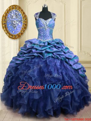 Cap Sleeves Brush Train Beading and Ruffles and Pick Ups Lace Up Sweet 16 Quinceanera Dress