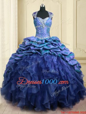 Cap Sleeves Brush Train Beading and Ruffles and Pick Ups Lace Up Sweet 16 Quinceanera Dress