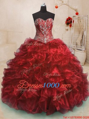 Sweetheart Sleeveless Organza Vestidos de Quinceanera Beading and Ruffles Sweep Train Lace Up