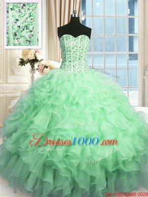 Sleeveless Lace Up Floor Length Beading and Ruffles and Sequins Quinceanera Gowns
