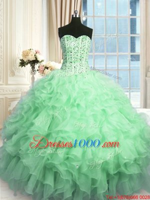 Sleeveless Lace Up Floor Length Beading and Ruffles and Sequins Quinceanera Gowns