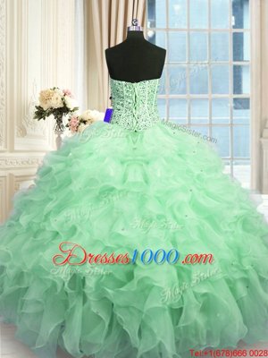 Sleeveless Lace Up Floor Length Beading and Ruffles and Sequins Quinceanera Gowns