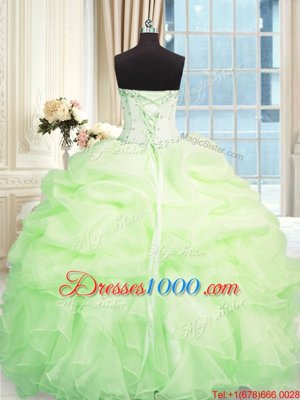 Simple Organza Sweetheart Sleeveless Lace Up Beading and Ruffles 15 Quinceanera Dress in Apple Green