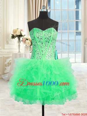 Three Piece Strapless Sleeveless Quince Ball Gowns Floor Length Beading and Ruffles Apple Green Tulle