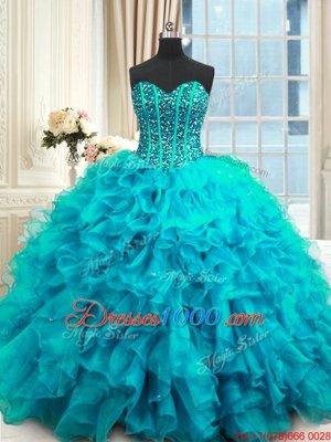 Sleeveless Lace Up Floor Length Beading and Ruffles and Sequins Sweet 16 Dress