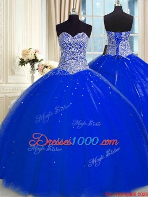 Hot Selling Royal Blue Sweet 16 Dress Military Ball and Sweet 16 and Quinceanera and For with Beading and Sequins Sweetheart Sleeveless Backless