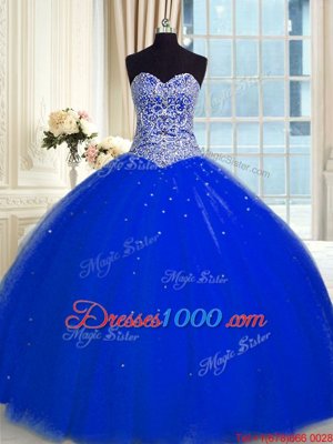 Hot Selling Royal Blue Sweet 16 Dress Military Ball and Sweet 16 and Quinceanera and For with Beading and Sequins Sweetheart Sleeveless Backless