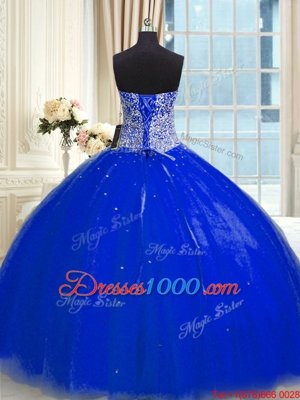 Hot Selling Royal Blue Sweet 16 Dress Military Ball and Sweet 16 and Quinceanera and For with Beading and Sequins Sweetheart Sleeveless Backless