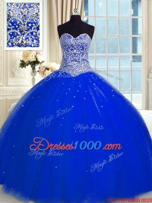 Hot Selling Royal Blue Sweet 16 Dress Military Ball and Sweet 16 and Quinceanera and For with Beading and Sequins Sweetheart Sleeveless Backless