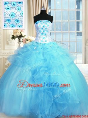 Best Selling Sleeveless Lace Up Floor Length Beading and Ruffles Quinceanera Dresses