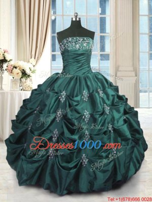 Free and Easy Pick Ups Floor Length Ball Gowns Sleeveless Peacock Green 15 Quinceanera Dress Lace Up
