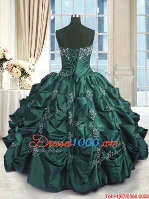Free and Easy Pick Ups Floor Length Ball Gowns Sleeveless Peacock Green 15 Quinceanera Dress Lace Up