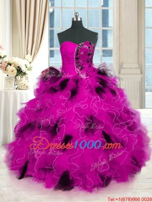 Tulle Sleeveless Floor Length Quinceanera Gowns and Beading and Ruffles