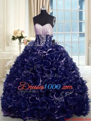 Sleeveless Sweep Train Beading and Pick Ups Lace Up Quince Ball Gowns